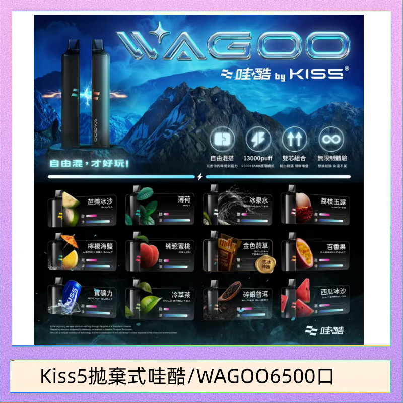 WAGOO哇酷Kiss5 6500口拋棄式 | 自由混搭雙口味 | 雙芯組合